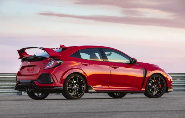 The sky, asphalt, red, Honda, hatchback, the five-door, 2019, Civic Type R