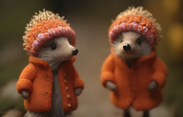 Hedgehog, a couple, coat, hedgehog, Gemini, twins, hedgehogs, digital art