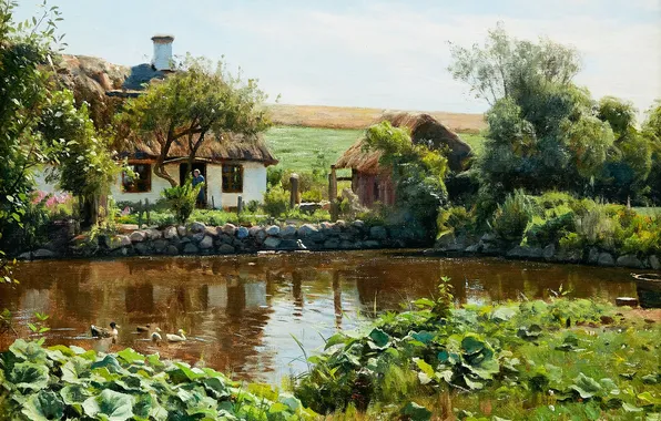 Home, Trees, Picture, River, Peder Mork Monsted, Peter Merk Of Menstad, Peder Mørk Mønsted, Danish …