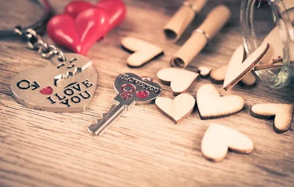 Love, heart, key, red, love, keychain, heart, key
