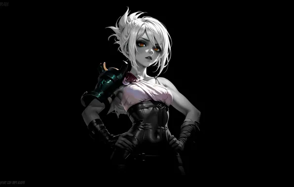 Picture League of Legends, simple background, dark background, Riven League of Legends