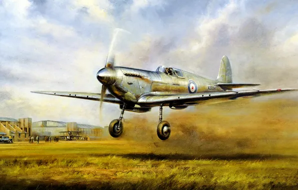 Picture war, art, airplane, painting, aviation, Supermarine Spitfire, ww2