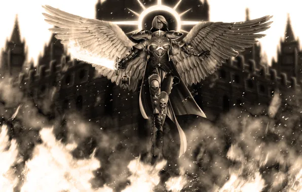 Girl, angel, skull, Warhammer 40k