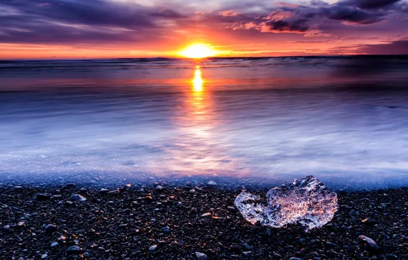 Ice, winter, sea, the sky, the sun, clouds, sunset, nature