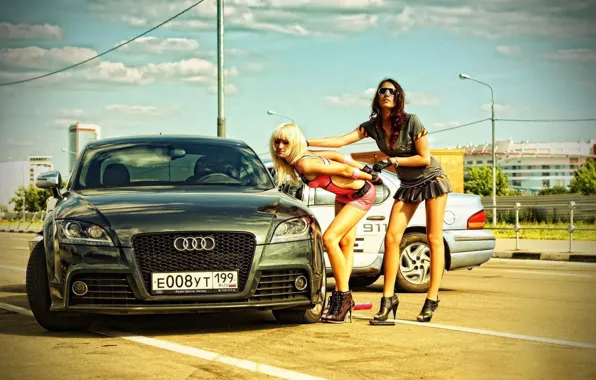 Road, the sky, Girls, glasses, Two beautiful girls, Russian number, arrest blondes, Blonde and Brunette …