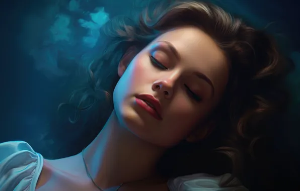 Girl, light, face, sleep, portrait, art, sleeping, lies