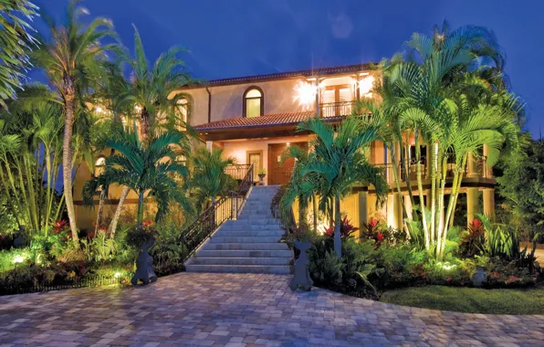 Light, palm trees, Villa, the evening, hassienda, Port Of Andrade