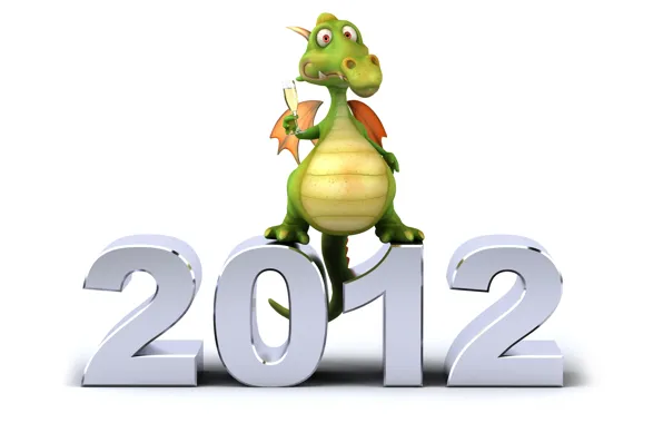 Picture dragon, new year, white background, 2012