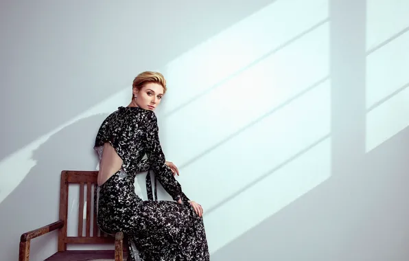 Room, wall, model, hair, dress, actress, hairstyle, red