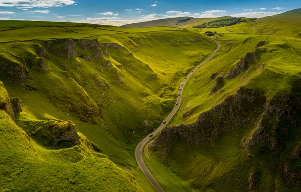 Picture road, the sun, mountains, rocks, gorge, England, K.Jagiello