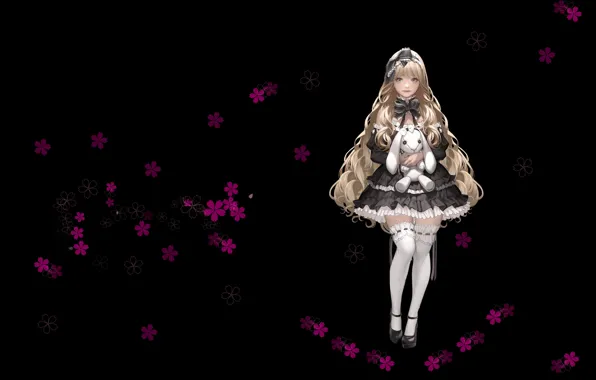 Toy, anime, art, girl, stockings, Bunny, bow, children's