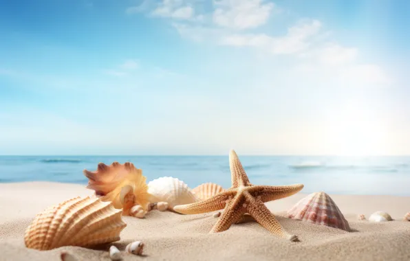 Sea, beach, shore, shell, shell, starfish, seashells, seashell
