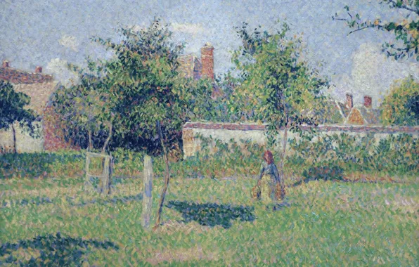 Picture landscape, picture, Camille Pissarro, The woman on the Lawn. The Spring Sun. Eragny