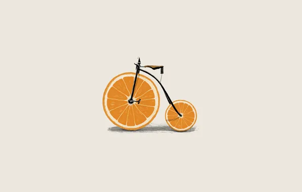 Picture bike, great, orange, minimalism, vector, wheel, slices, illustration
