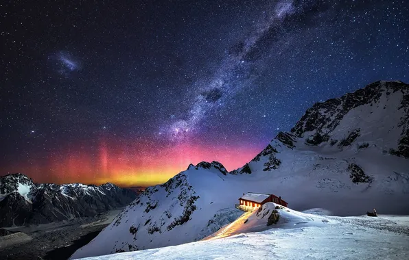 Landscape, nature, mountain, snow, stars, Milky Way