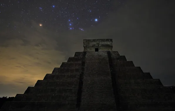 Picture stars, pyramid, Orion, Chichen Itza, The Castle