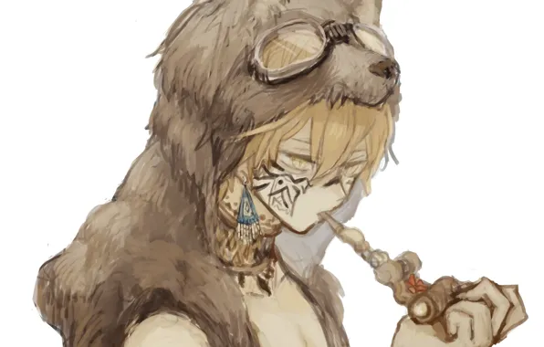 Wolf, tube, earrings, anime, art, glasses, skin, guy