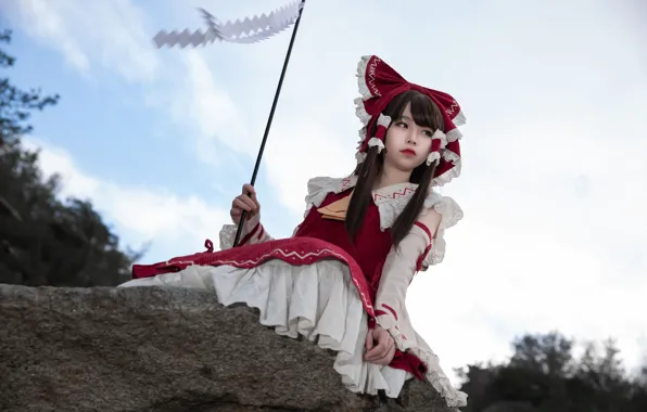 The sky, look, Asian, cosplay, cute girl, boulder, cospa