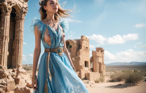 Girl, dress, desert, nipples, woaman