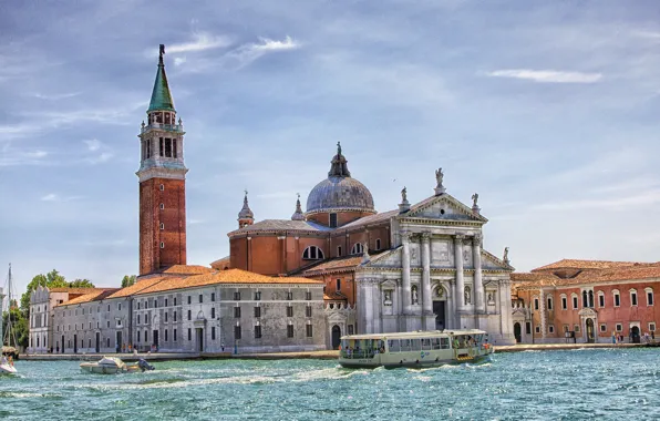The sky, boat, Italy, Church, Venice, channel, the bell tower, San Giorgio Maggiore
