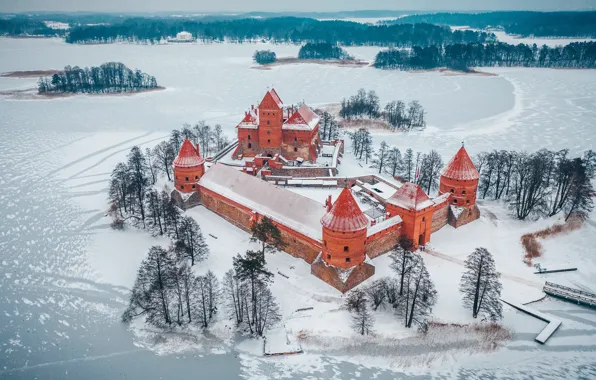 Winter, castle, Trakai, Lithuania