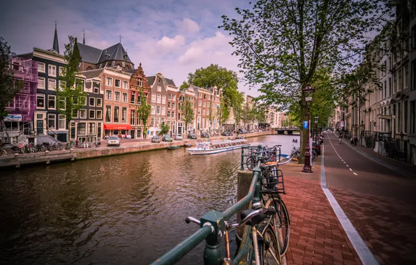 Picture road, machine, the city, river, home, Amsterdam, channel, Netherlands