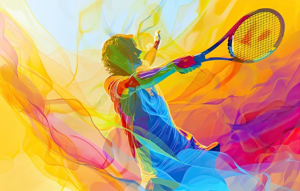 Picture Sport, Guy, Creative, Art, Tennis, Racket, Digital art, AI art