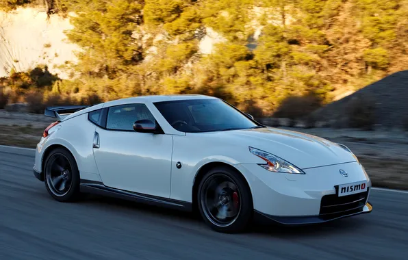 Picture white, Nissan, car, side view, 370Z, Nismo