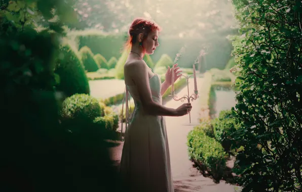 Smoke, candles, dress, profile, Hidden garden, Fanny Moreaux