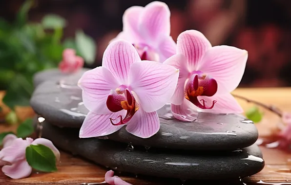 Flowers, pebbles, stones, orchids, AI art, neural network