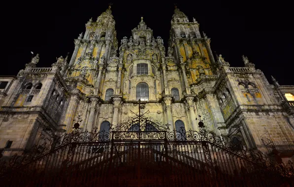 The sky, night, the city, lights, Cathedral, architecture, Spain