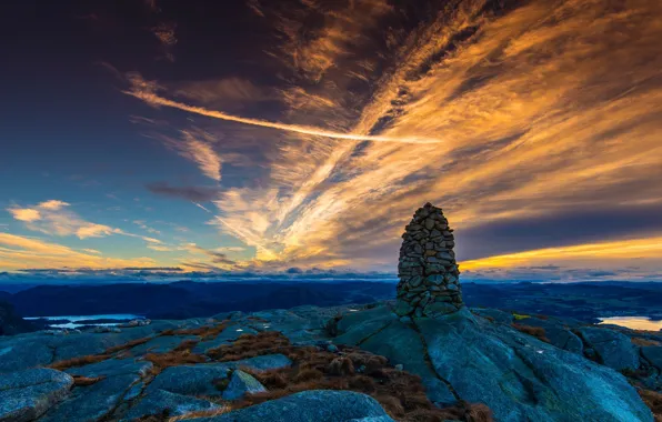Picture the sky, stones, Norway, Mountain Sunrice