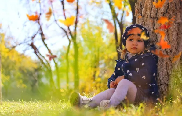 Autumn, nature, child, girl