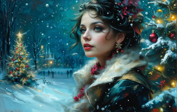 Winter, girl, snow, toys, tree, from lietuciennica