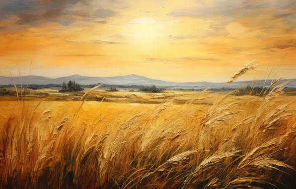 Summer, the sun, clouds, light, landscape, nature, hills, rye