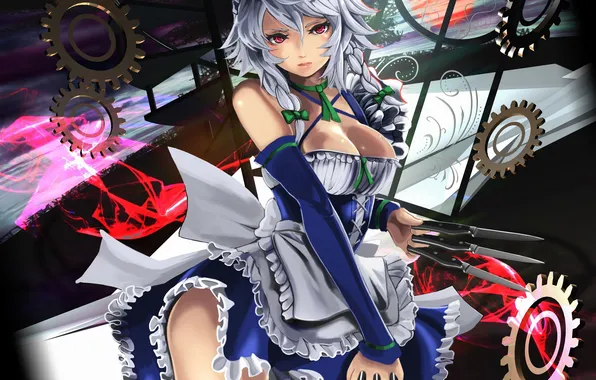 Girl, mechanism, art, knives, touhou, the maid, izayoi sakuya, coppelia