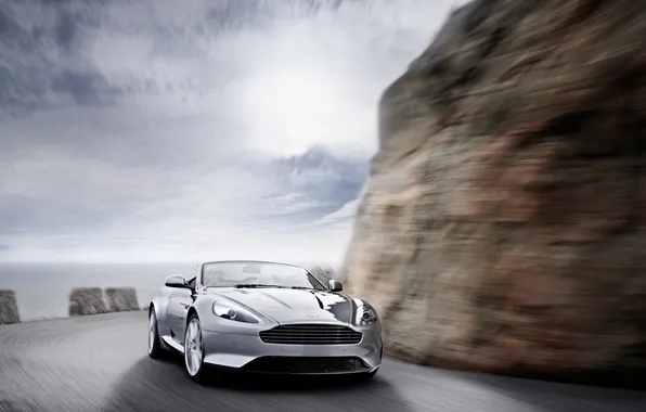 Picture road, the sky, mountains, open, rocks, Aston Martin, 2011, Virage