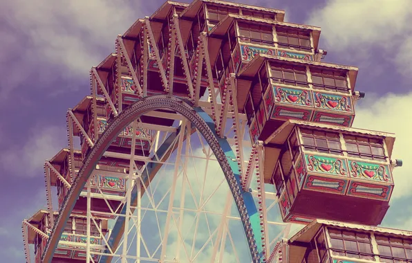 The sky, Ferris wheel, amusement, booths, Ferris wheel