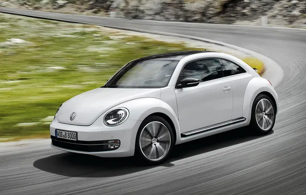 Picture white, speed, beetle, volkswagen, turn, 2011, Volkswagen, beetle