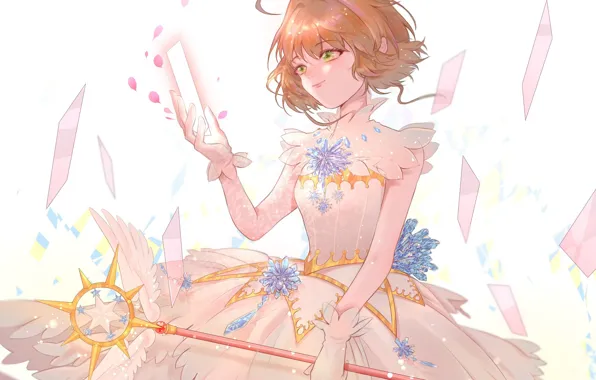 Wings, angel, girl, green eyes, Card Captor Sakura, Sakura - collector cards