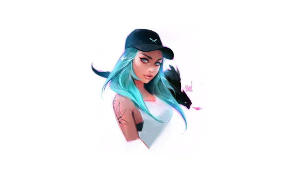 Picture look, girl, face, hair, dragon, cap