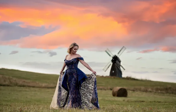 Girl, nature, pose, the situation, windmill, Mike Naumenko