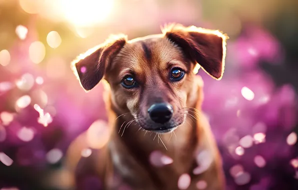 Dog, pink background, bokeh, AI art, neural network