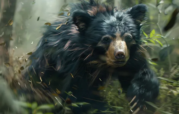 Picture Look, Bear, Face, Predator, Digital art, Black bear, AI art, The Art of Artificial Intelligence