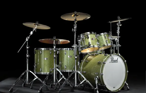 Picture drum, Pearl Reference. drum set, metallic green