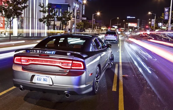 Picture road, night, the city, lights, Dodge, dodge, charger, srt8