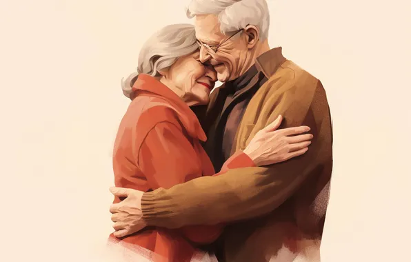 Love, Smile, Grandma, Two, Digital art, Grandpa, Old, AI art