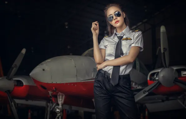 The plane, Girl, glasses, hangar, form