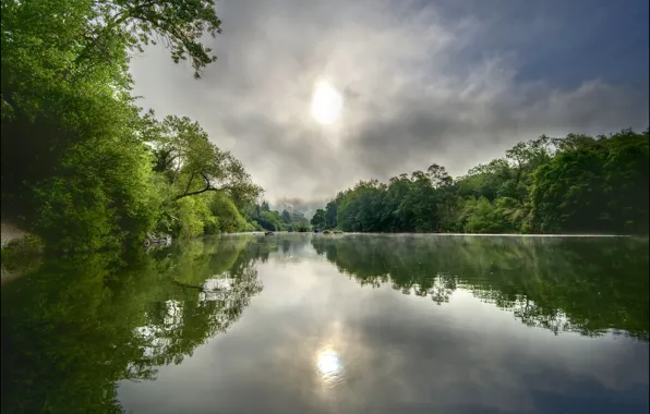 Picture the sky, clouds, trees, river, USA, California, Healdsburg