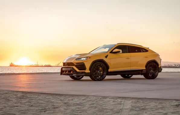 Picture Lamborghini, Sunset, Yellow, SUV, Urus, VAG